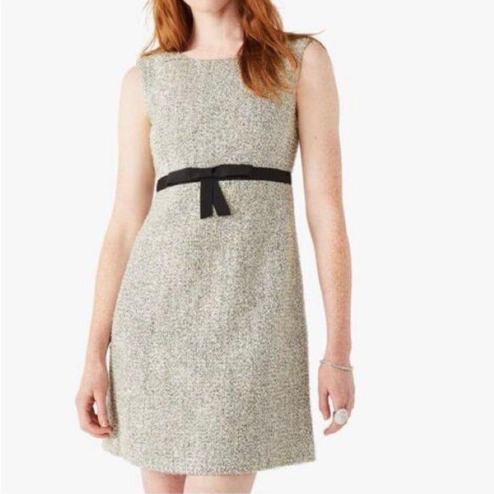 Kate Spade Metallic Bowed Tweed Sleeveless Mini Dress Gold Silver Size 10